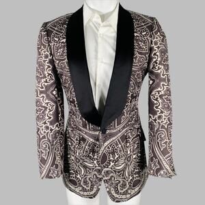 GUCCI Size 38 Black Grey Graphic Silk Tuxedo Sport Coat